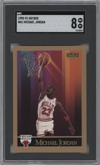 Michael Jordan  from the 1990-91 SkyBox  set graded by SGC and given an overall grade of 8.