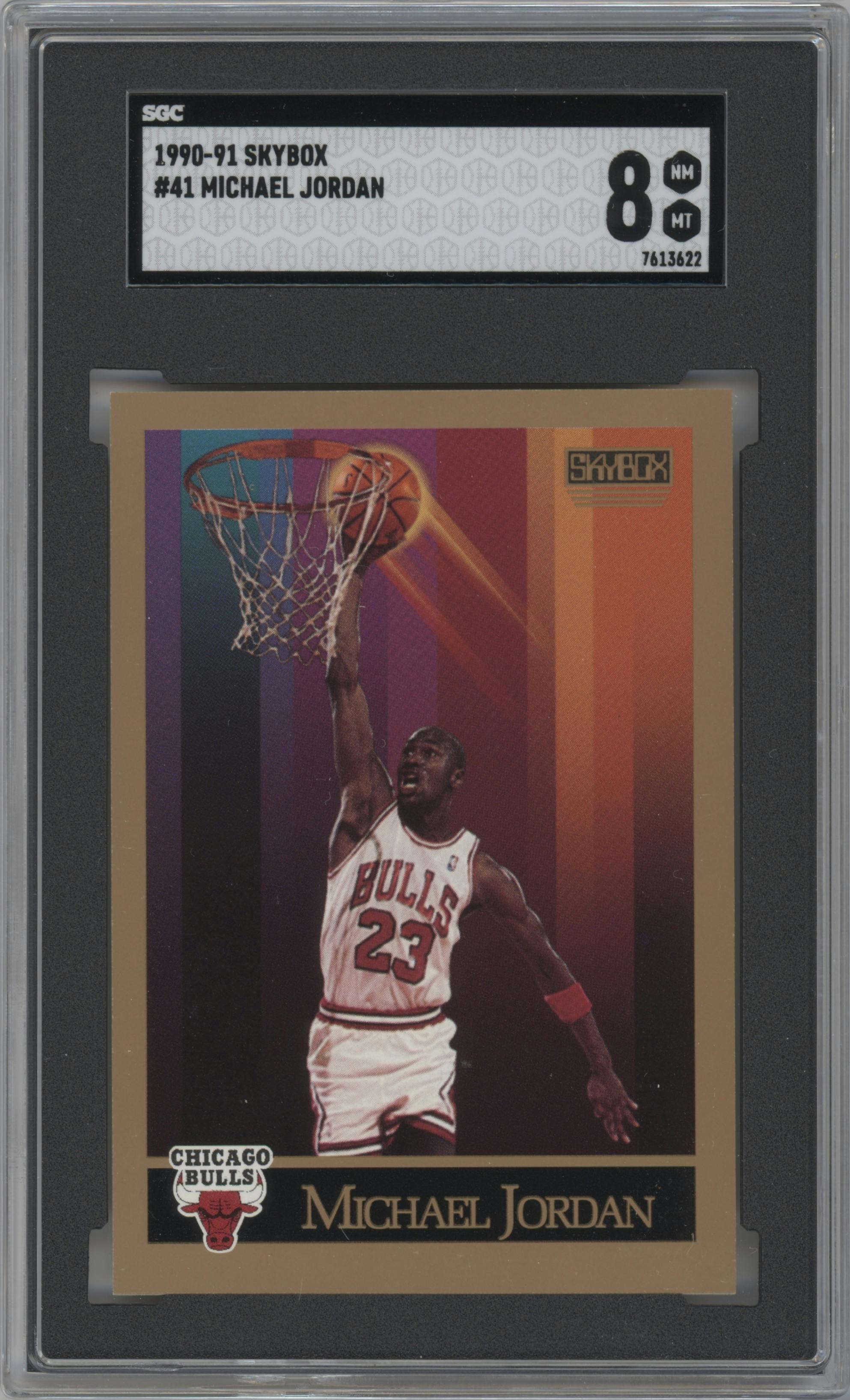 Michael Jordan  from the 1990-91 SkyBox  set graded by SGC and given an overall grade of 8.