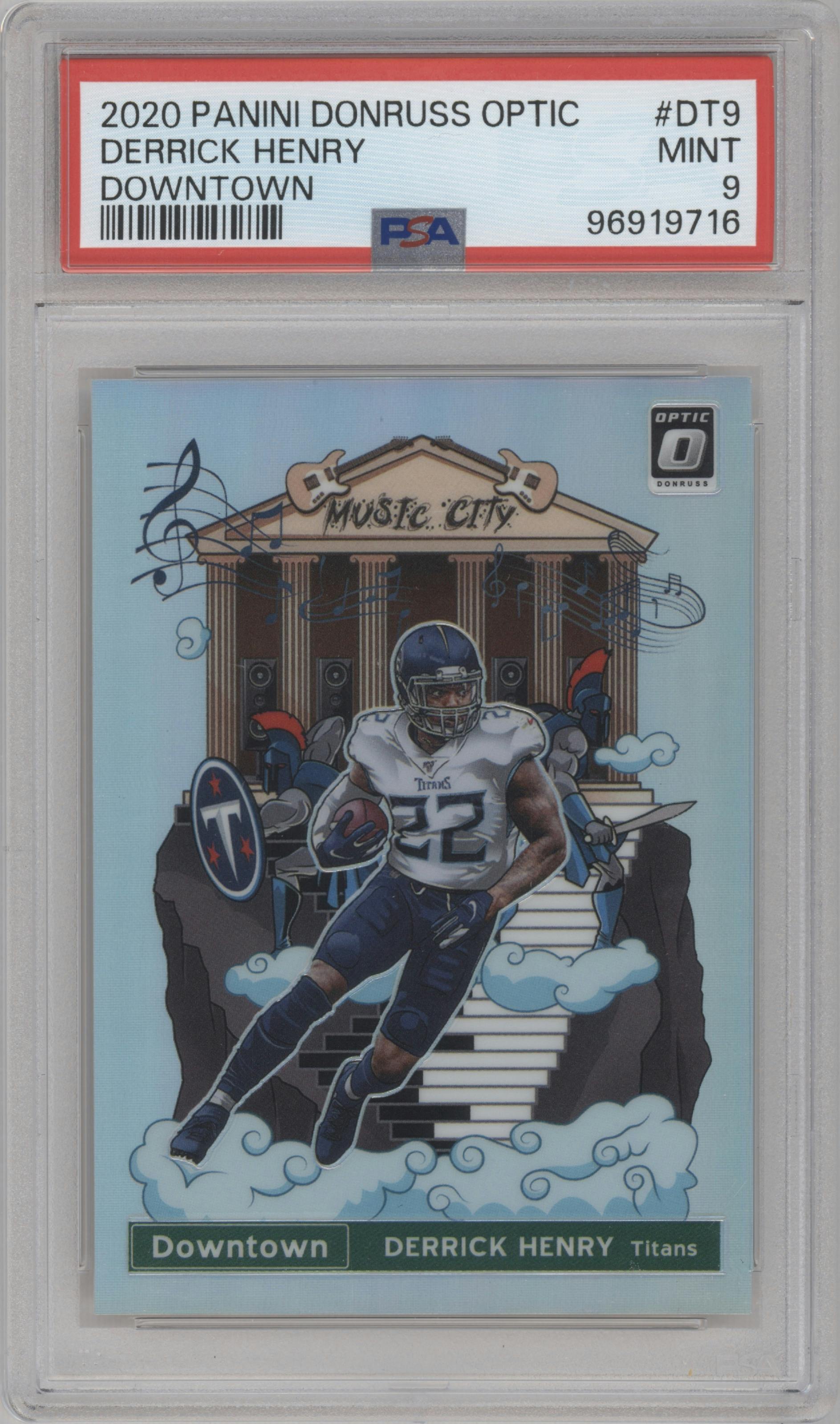 Derrick Henry from the 2020 Panini Donruss Optic set graded by PSA and given an overall grade of 9.