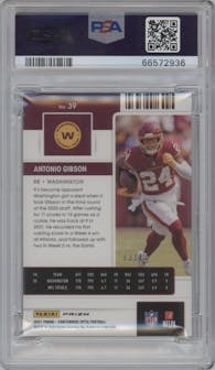 Antonio Gibson from the 2021 Panini Contenders Optic set featuring a Red/White/Blue parallel graded by PSA and given an overall grade of 9.