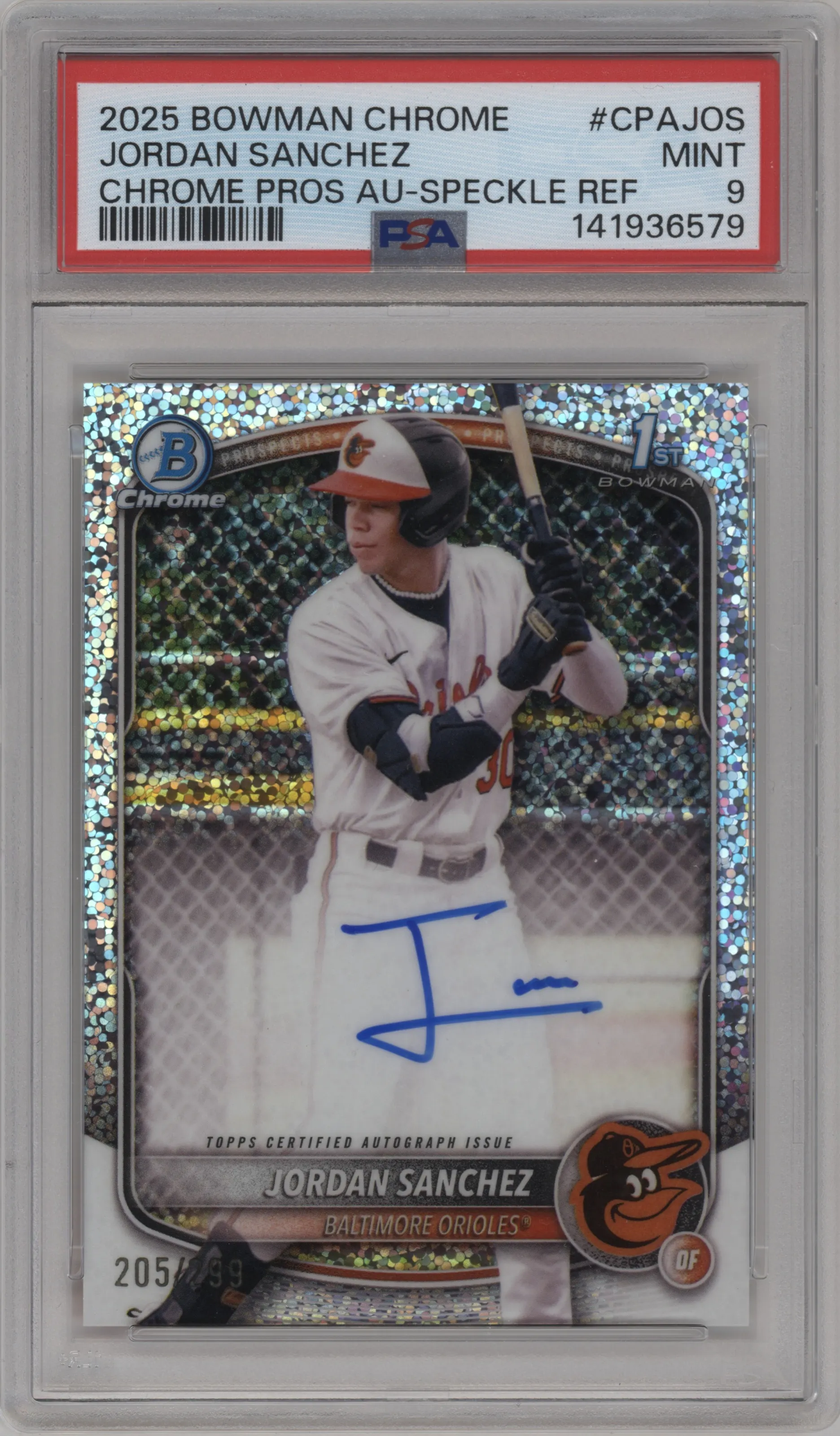 2025 Bowman Chrome Chr.Pros.Auto Jordan Sanchez Speckle Refractor PSA 9