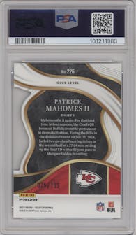Patrick Mahomes II from the 2023 Panini Select set featuring a Die-Cut White parallel graded by PSA and given an overall grade of 9.