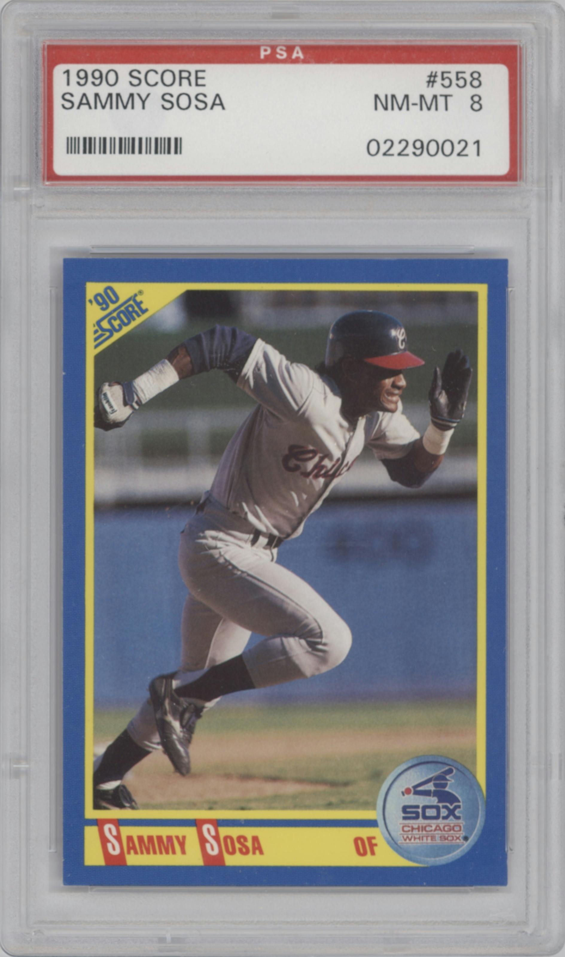  Sammy Sosa  from the 1990 Score set graded by PSA and given an overall grade of 8.