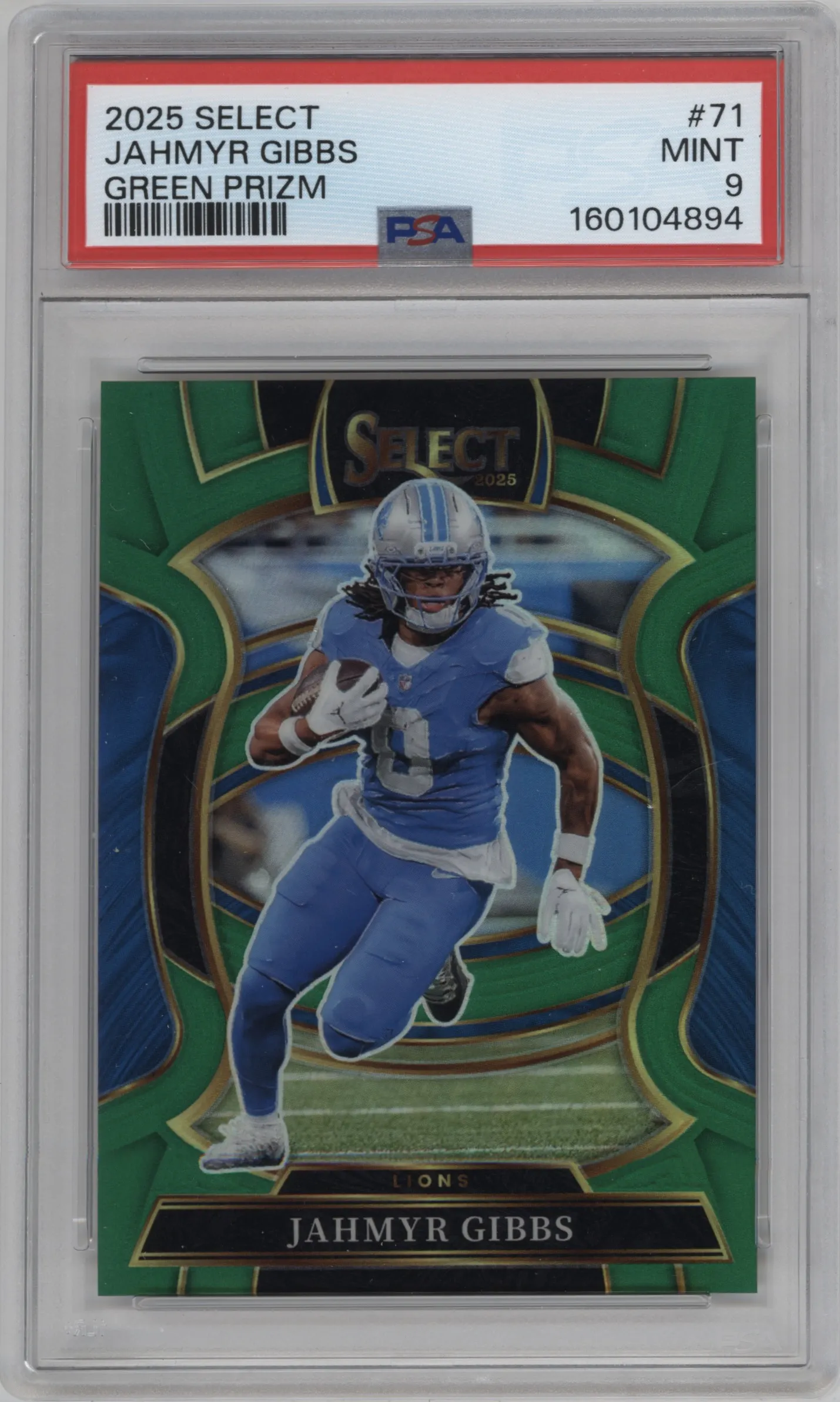 2025 Panini Select Jahmyr Gibbs Green Prizm #71 PSA 9