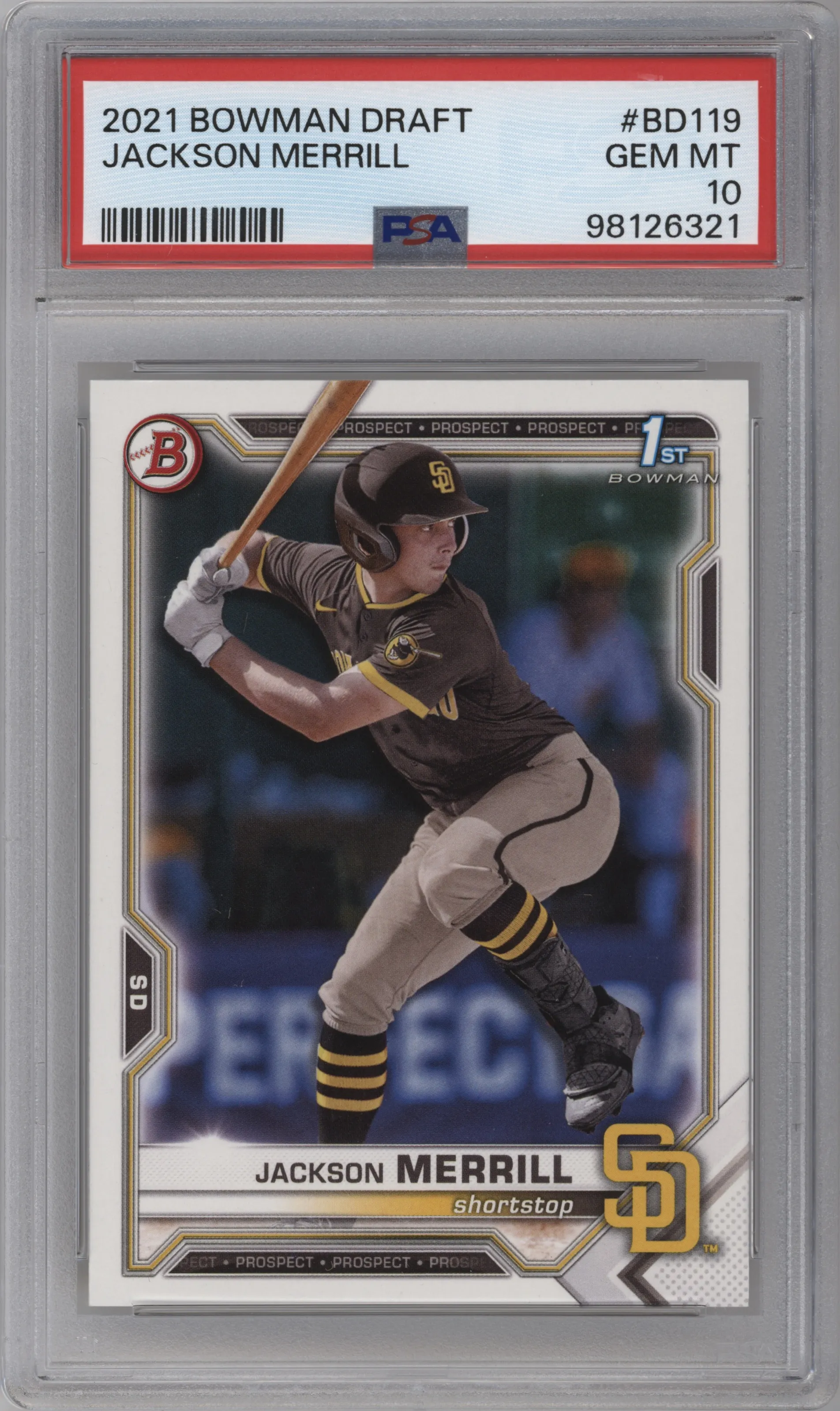 2021 Bowman Draft Prospect Jackson Merrill PSA 10