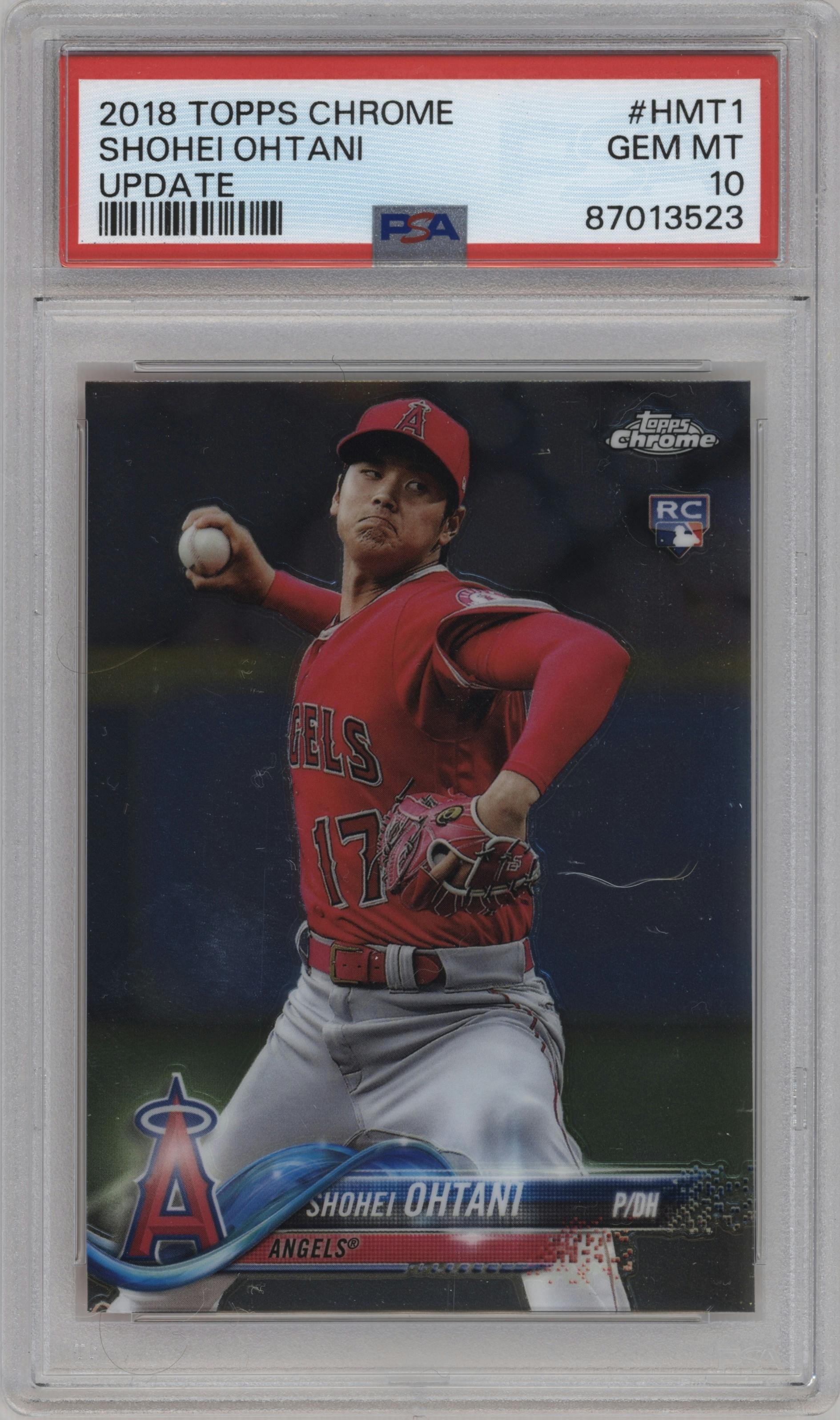 Shohei Ohtani from the 2018 Topps Chrome Update  set graded by PSA and given an overall grade of 10.