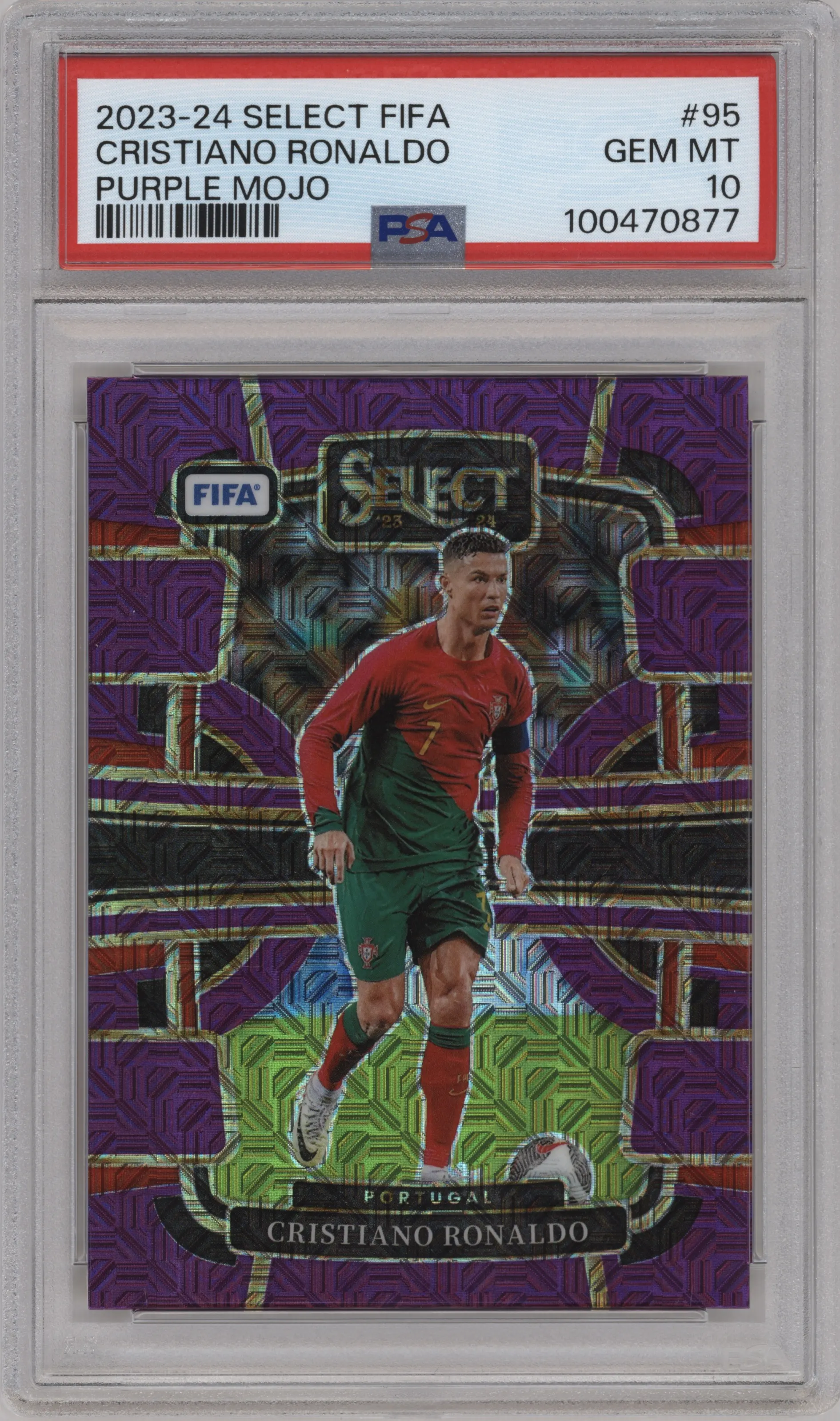 2023 Panini Select FIFA Terrace Cristiano Ronaldo Purple Mojo #95 PSA 10