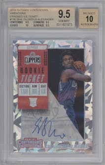 Shai Gilgeous-Alexander from the 2018-19 Panini Contenders set featuring a Ticket Cracked Ice parallel graded by Beckett and given an overall grade of 9.5.