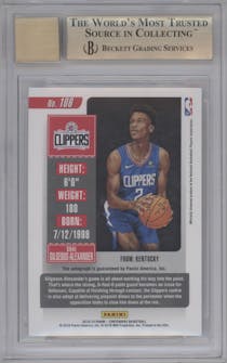 Shai Gilgeous-Alexander from the 2018-19 Panini Contenders set featuring a Ticket Cracked Ice parallel graded by Beckett and given an overall grade of 9.5.