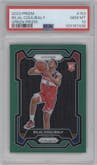 Bilal Coulibaly from the 2023-24 Panini Prizm set featuring a Green Prizm parallel graded by PSA and given an overall grade of 10.