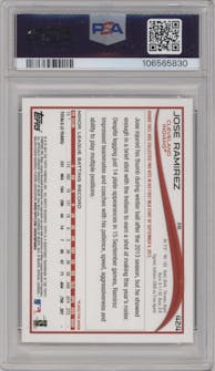 Jose Ramirez from the 2014 Topps Series 2 set graded by PSA and given an overall grade of 10.