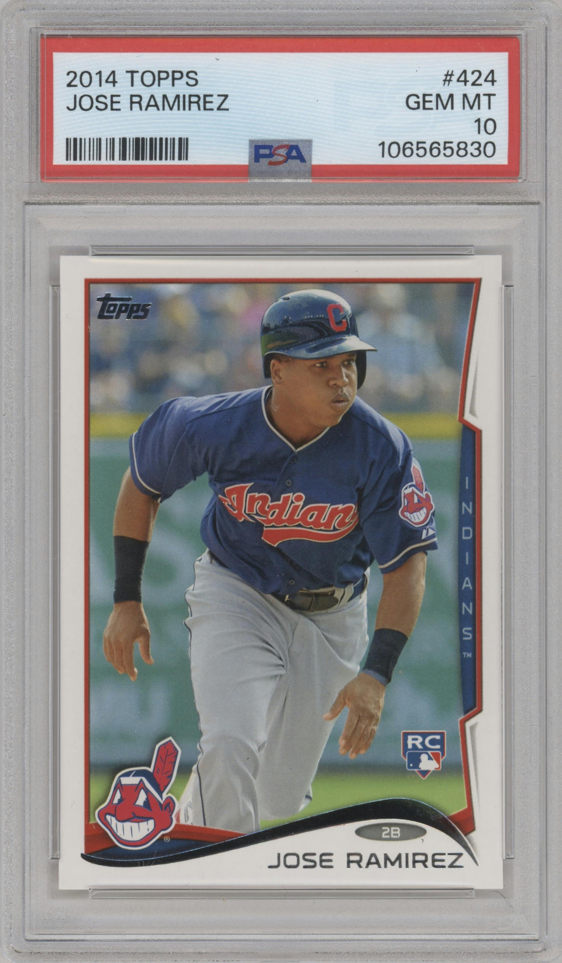 Jose Ramirez from the 2014 Topps Series 2 set graded by PSA and given an overall grade of 10.