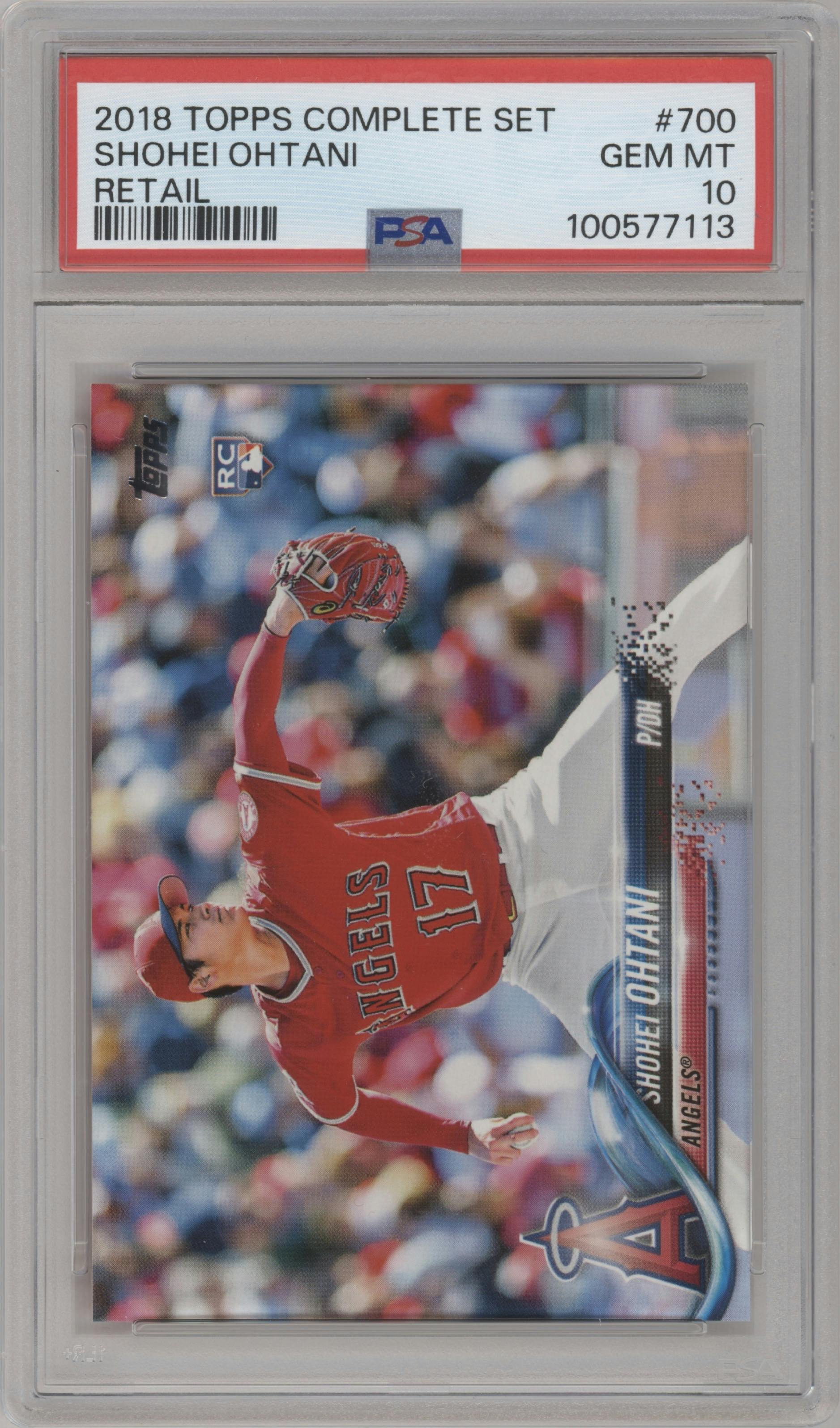 Shohei Ohtani from the 2018 Topps Complete Set set graded by PSA and given an overall grade of 10.