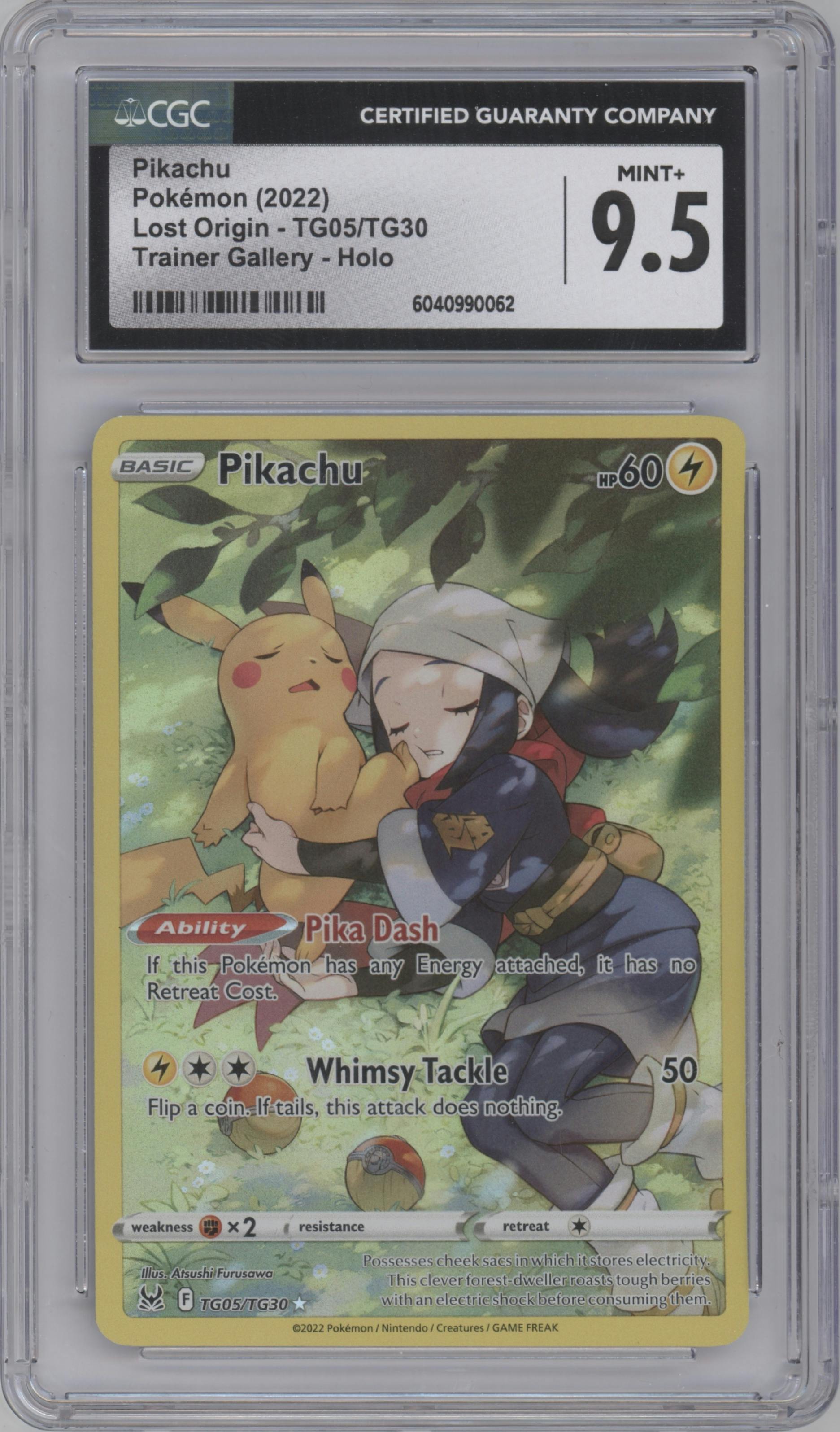 Pikachu from the 2022 Pokemon SWSH set graded by CSG and given an overall grade of 9.5.