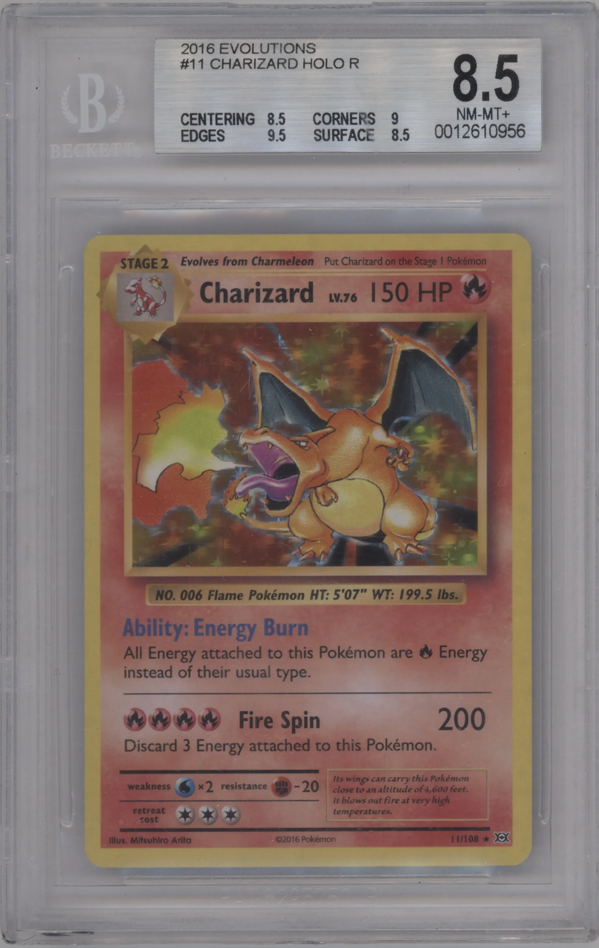 2016 Pokemon XY Evolutions Charizard #11 BGS 8.5