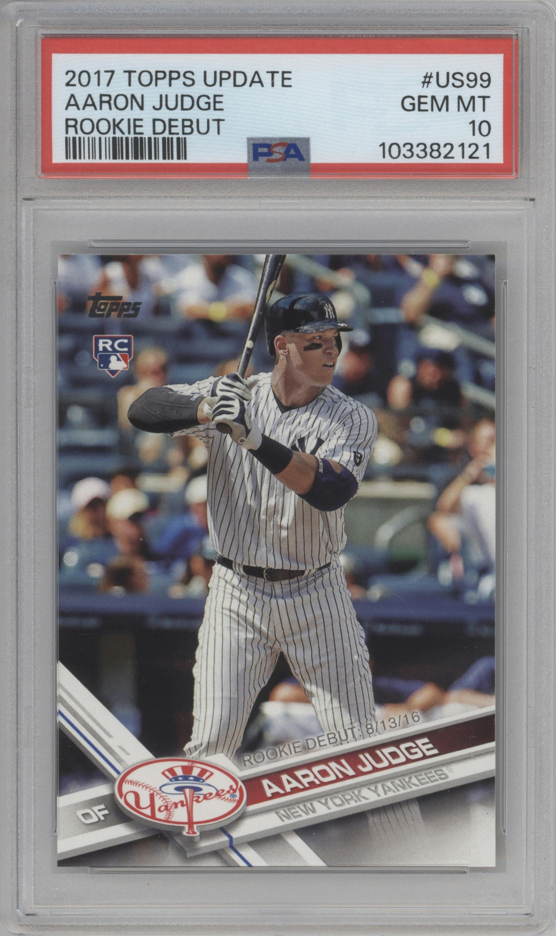 Aaron Judge from the 2017 Topps Update set graded by PSA and given an overall grade of 10.