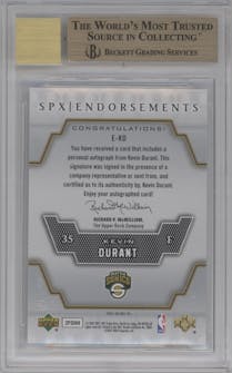 Kevin Durant from the 2007-08 SPx set graded by Beckett and given an overall grade of 9.5.