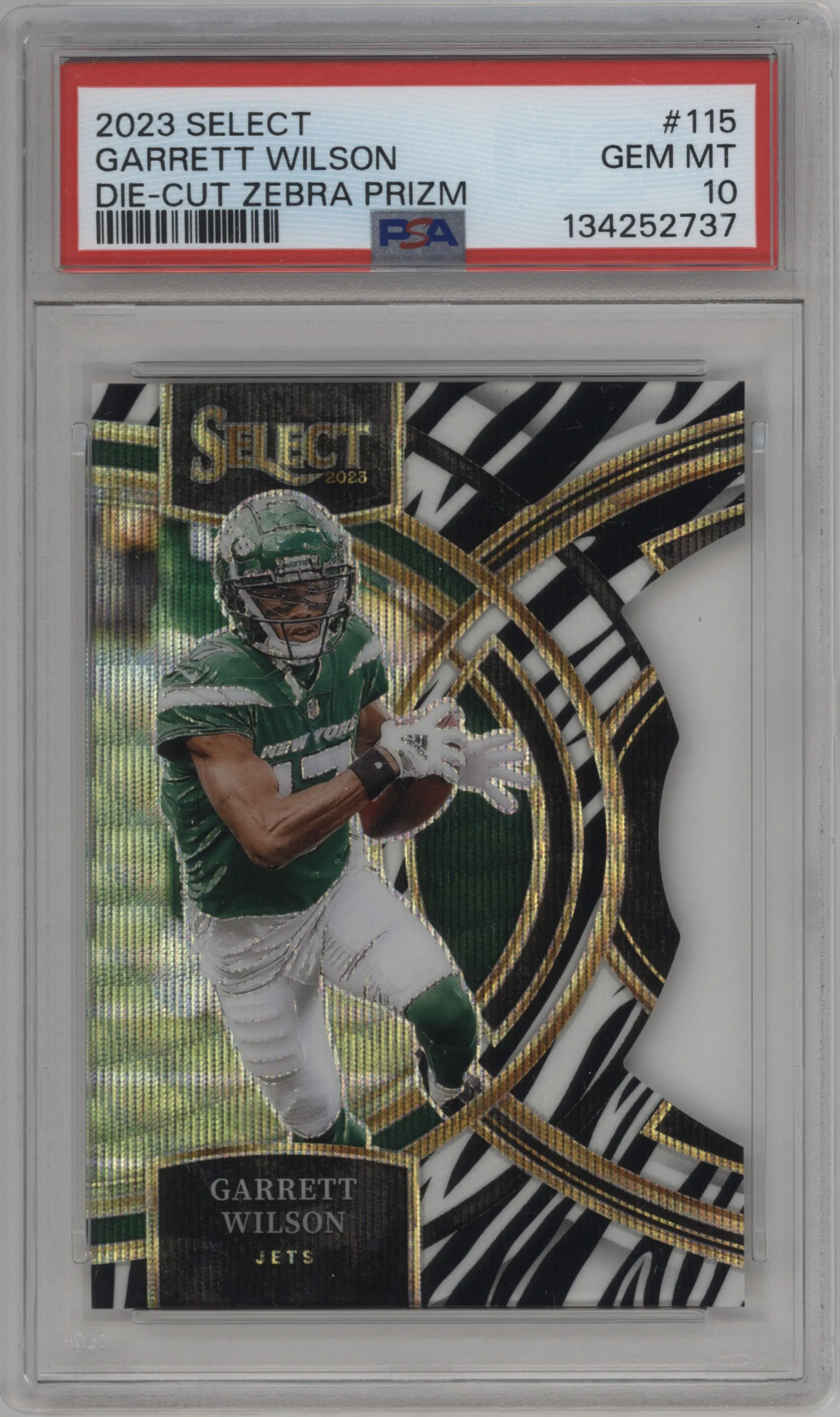 2023 Panini Select Pre.Lvl. Garrett Wilson Die-Cut Zebra #115 PSA 10