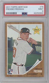 Freddie Freeman from the 2011 Topps Heritage set graded by PSA and given an overall grade of 9.