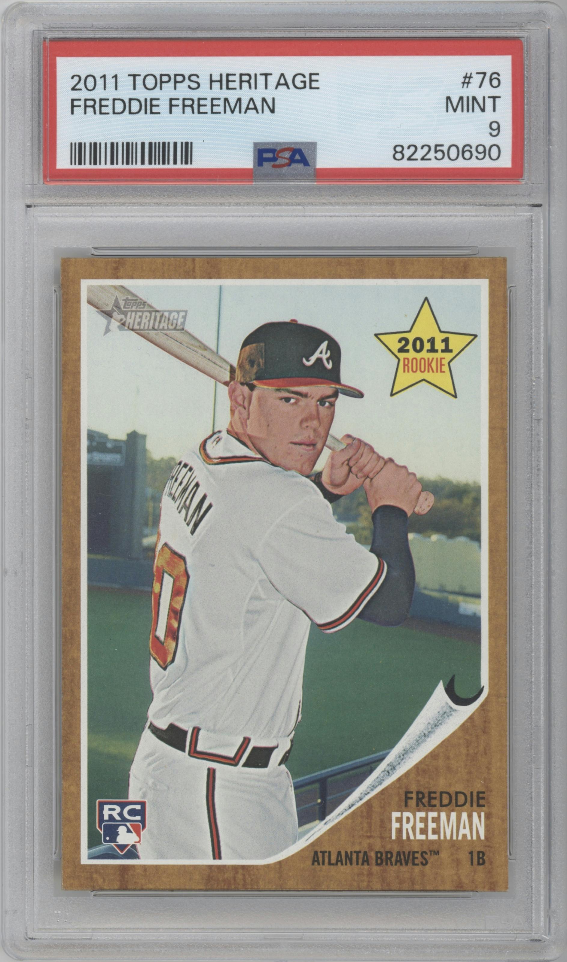 Freddie Freeman from the 2011 Topps Heritage set graded by PSA and given an overall grade of 9.