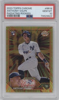 Anthony Volpe from the 2023 Topps Chrome set graded by PSA and given an overall grade of 10.