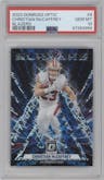 Christian McCaffrey from the 2023 Donruss Optic set graded by PSA and given an overall grade of 10.