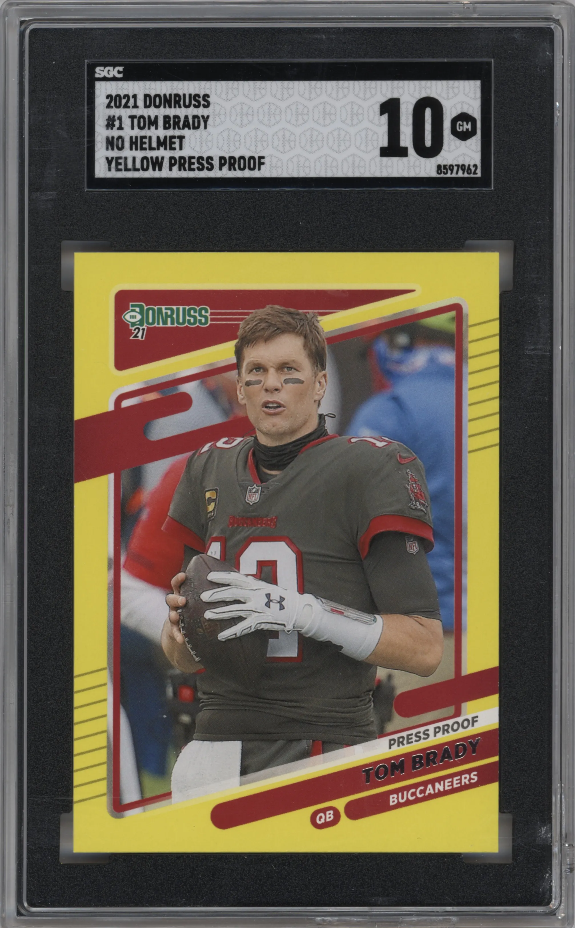 2021 Panini Donruss Variation Tom Brady Press Proof Yellow SGC 10