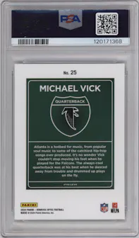 Michael Vick from the 2024 Donruss Optic set graded by PSA and given an overall grade of 9.
