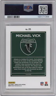 Michael Vick from the 2024 Donruss Optic set graded by PSA and given an overall grade of 9.