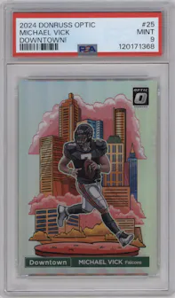 Michael Vick from the 2024 Donruss Optic set graded by PSA and given an overall grade of 9.