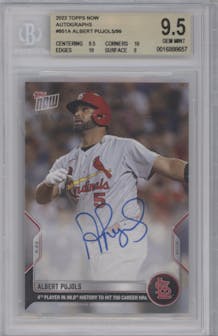 Albert Pujols  from the 2022 Topps Now set graded by Beckett and given an overall grade of 9.5.