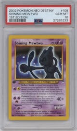 Shining Mewtwo from the 2002 Pokemon Neo Genesis set graded by PSA and given an overall grade of 10.