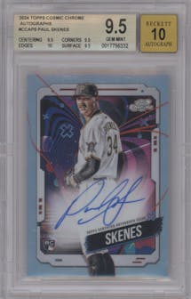 Paul Skenes from the 2024 Topps Cosmic Chrome set graded by Beckett and given an overall grade of 9.5.