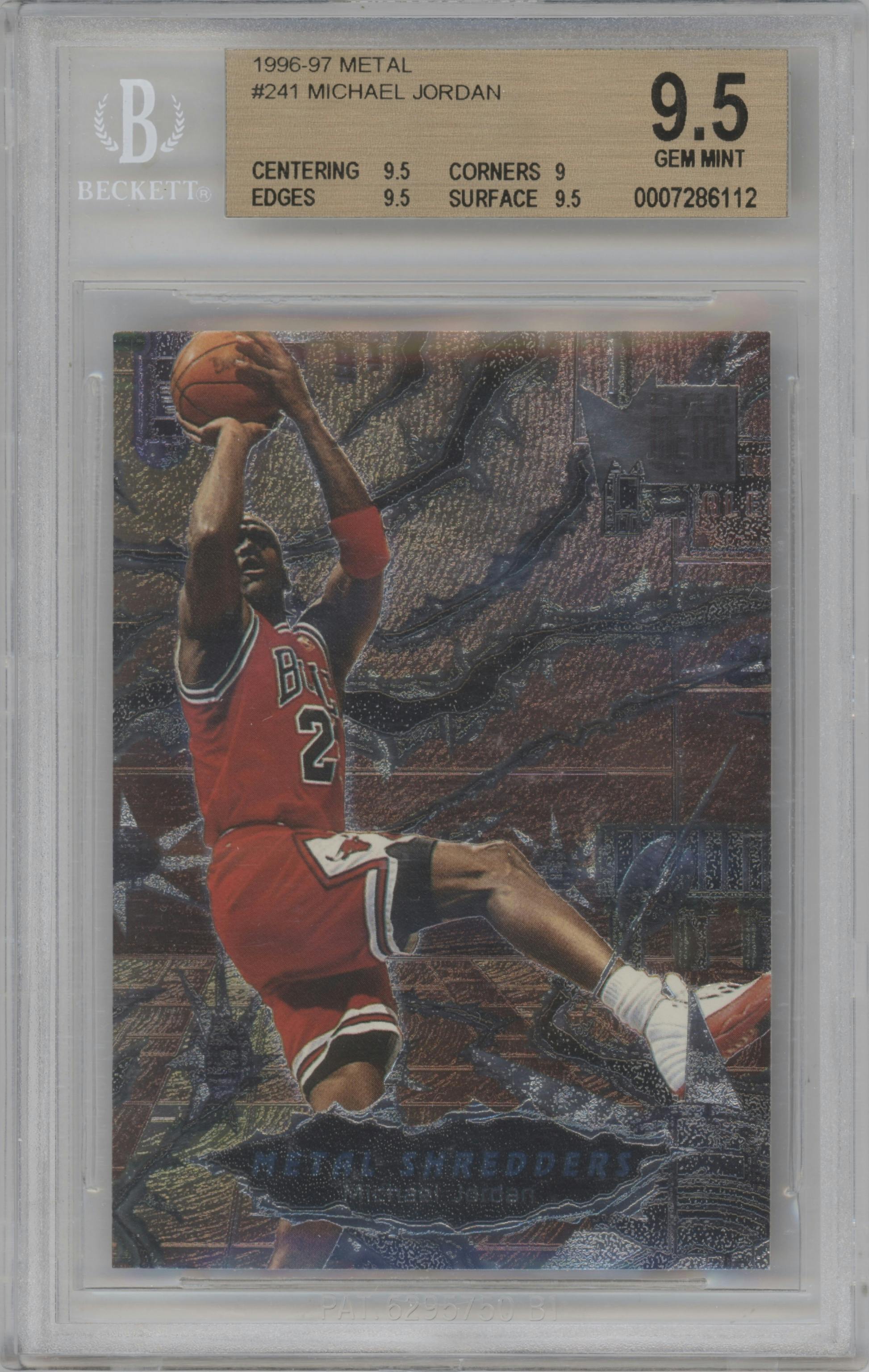 Michael Jordan from the 1996-97 Fleer Metal  set graded by Beckett and given an overall grade of 9.5.