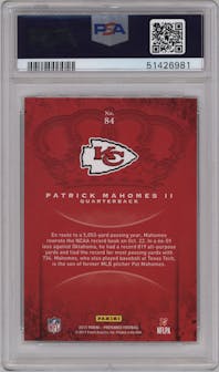 Patrick Mahomes II from the 2017 Panini Crown Royale set graded by PSA and given an overall grade of 10.