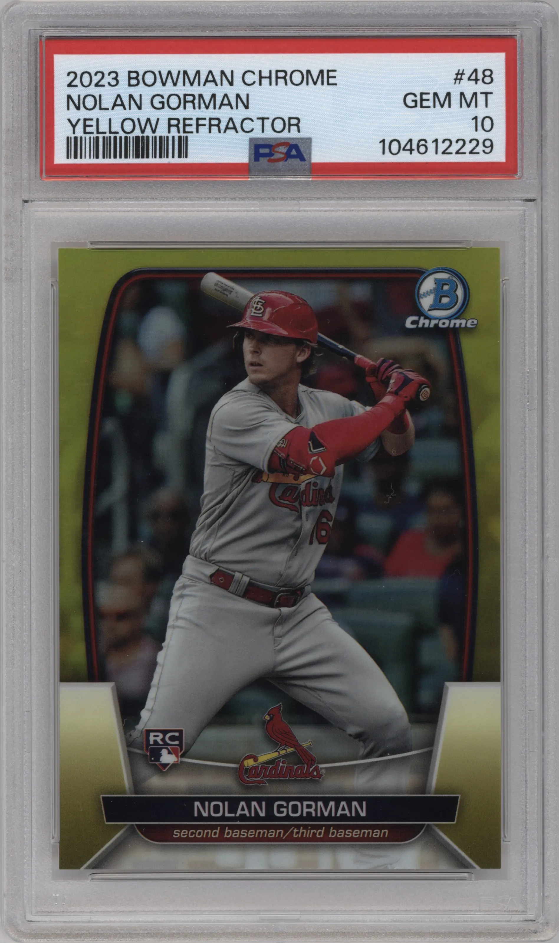 2023 Bowman Chrome Nolan Gorman Yellow Refractor PSA 10