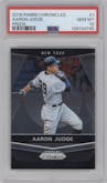 Aaron Judge from the 2018 Panini Chronicles set graded by PSA and given an overall grade of 10.