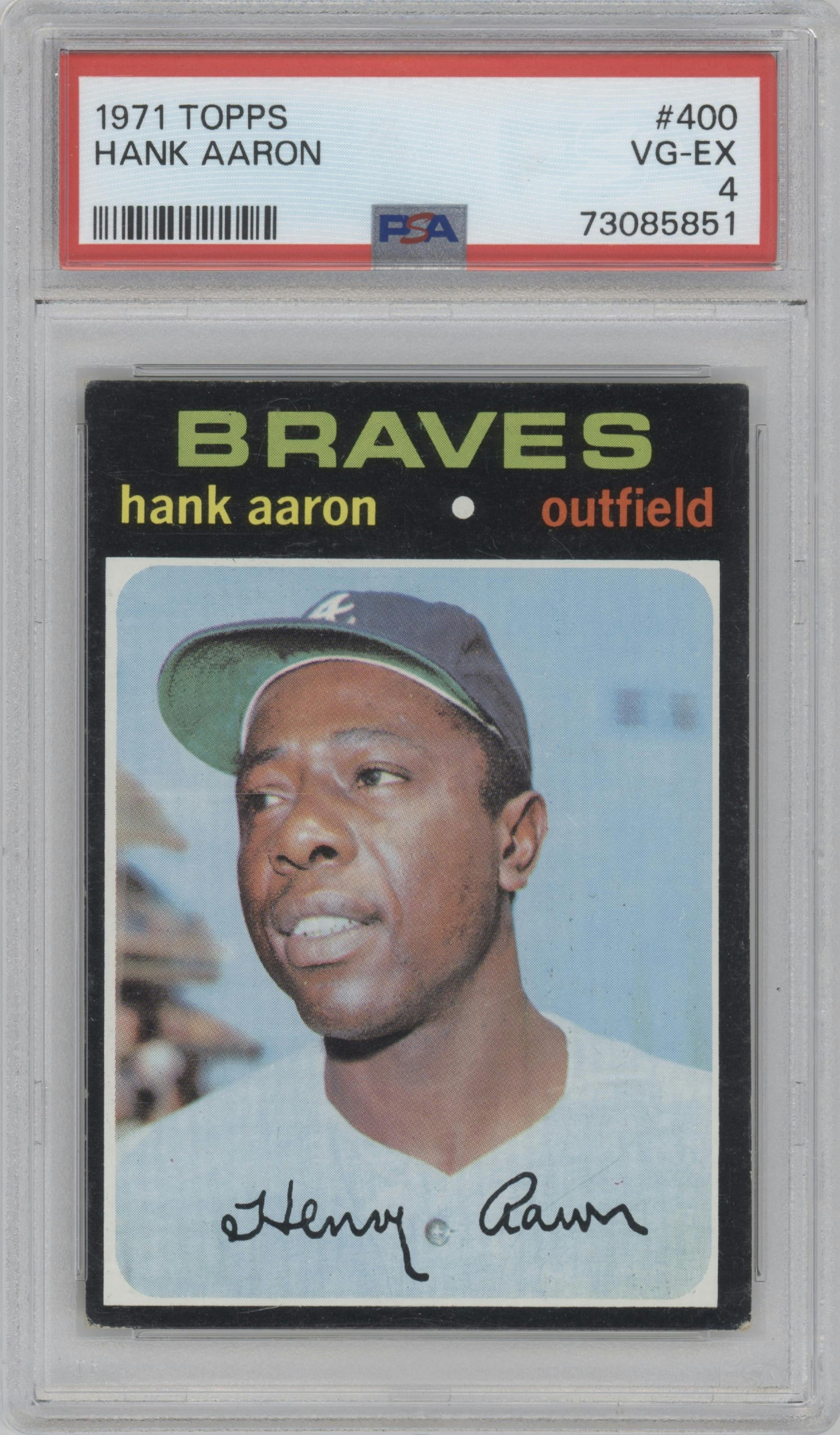 Hank Aaron from the 1971 Topps set graded by PSA and given an overall grade of 4.