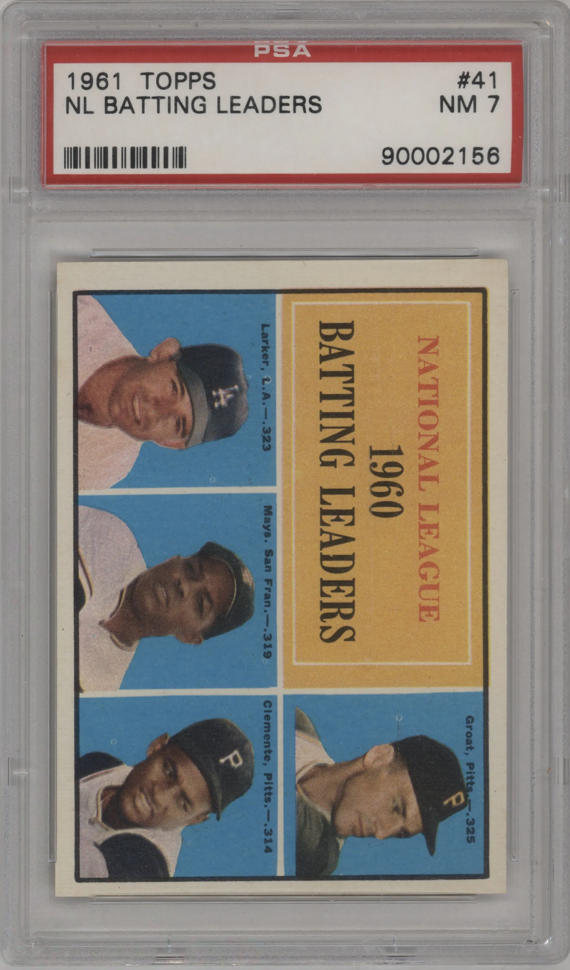 1961 Topps Dick Groat/Norm Larker/Willie Mays/Roberto Clemente PSA 7