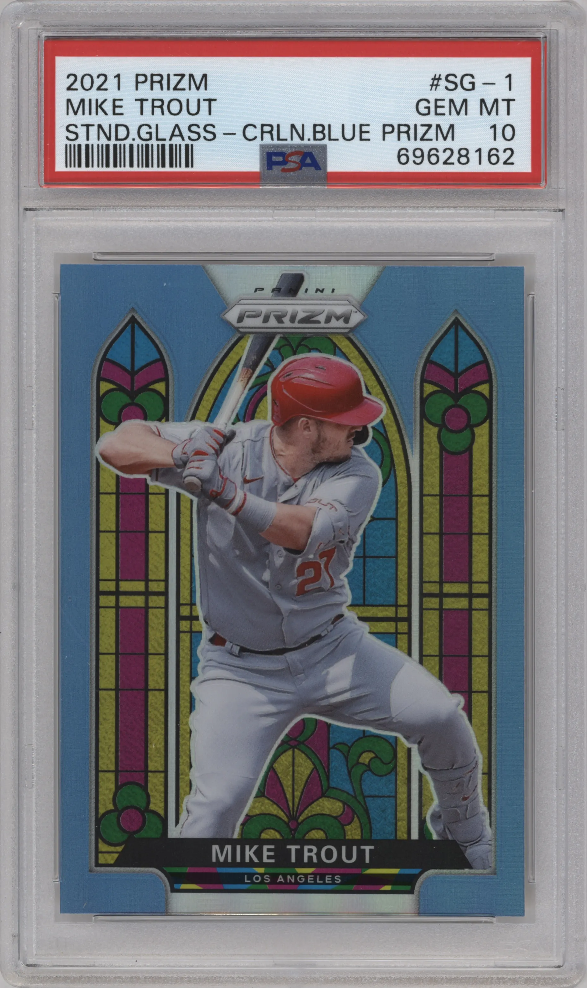 2021 Panini Prizm Stained Glass Mike Trout Carolina Blue Prizms #SG-1 PSA 10
