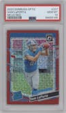 Sam LaPorta from the 2023 Donruss Optic set featuring a Red Mojo  parallel graded by PSA and given an overall grade of 10.