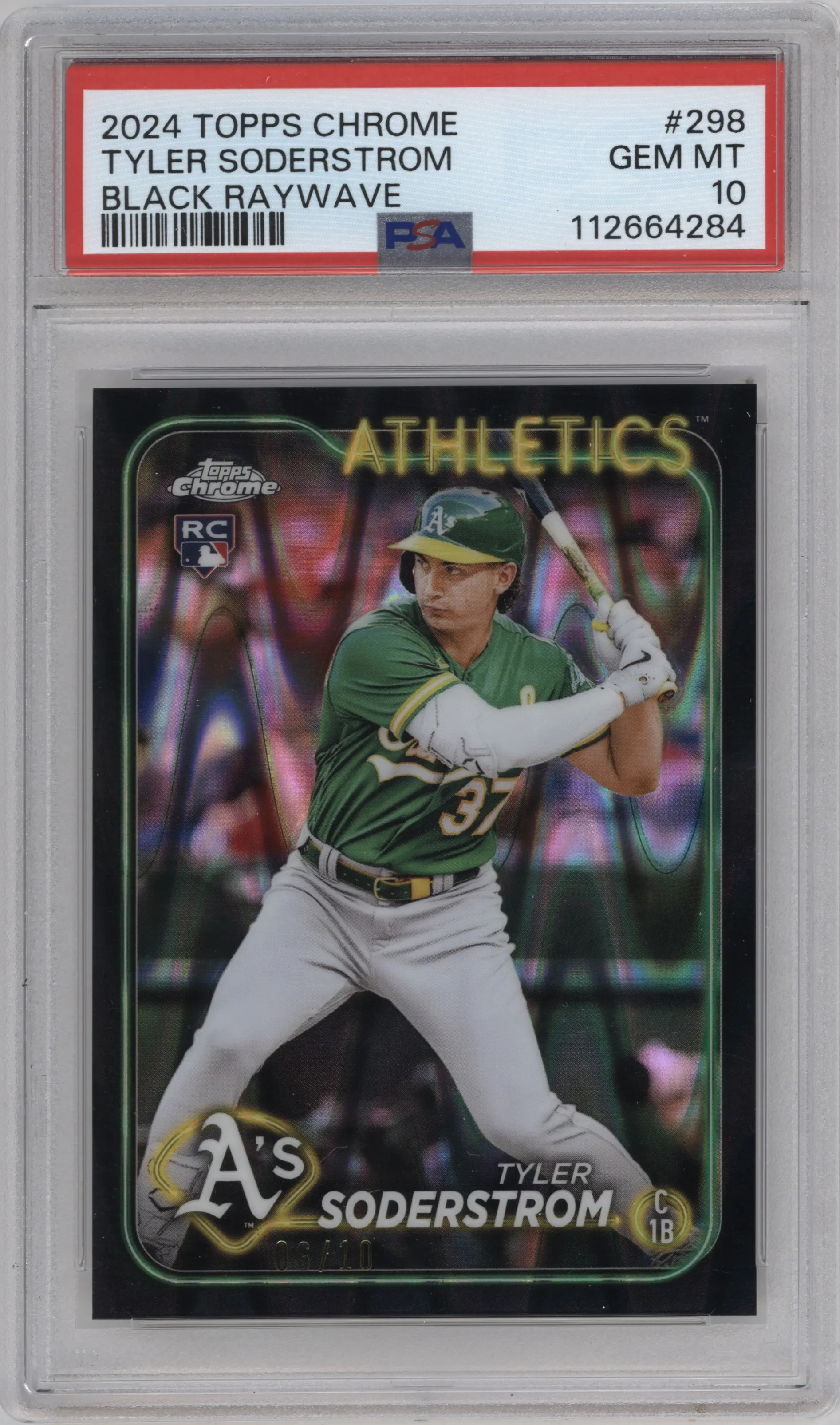 2024 Topps Chrome Tyler Soderstrom Black Raywave Refractor #298 PSA 10