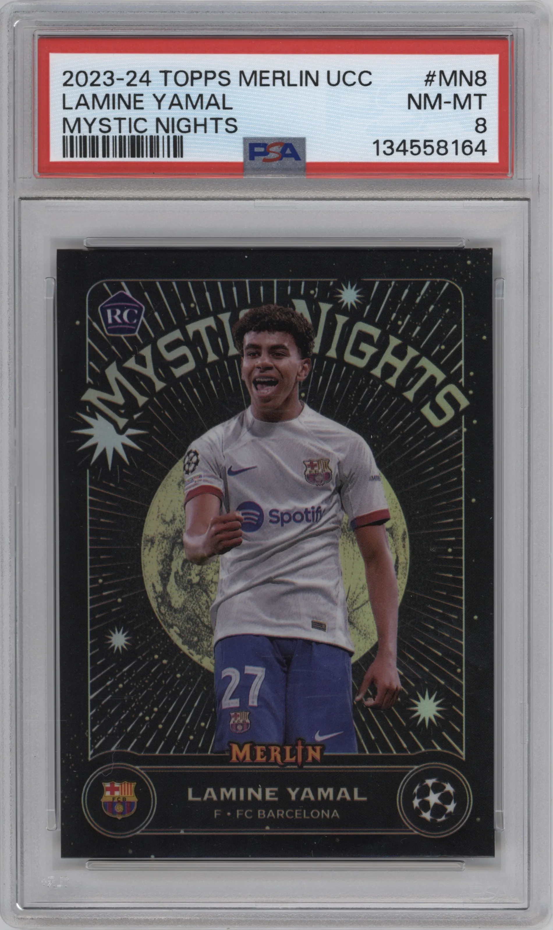2023 Topps Merlin UEFA Club Competitions Mystic Nights Lamine Yamal #MN-8 PSA 8