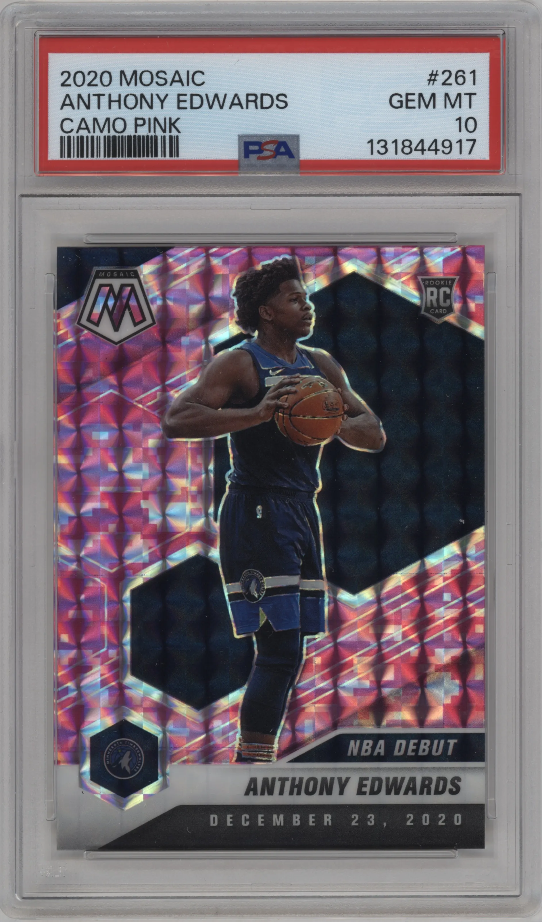 2020 Panini Mosaic Anthony Edwards Pink Camo #261 PSA 10