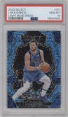 Luka Doncic from the 2022-23 Panini Select set featuring a Disco Light Blue parallel graded by PSA and given an overall grade of 10.