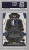 Luka Doncic from the 2022-23 Panini Select set featuring a Disco Light Blue parallel graded by PSA and given an overall grade of 10.