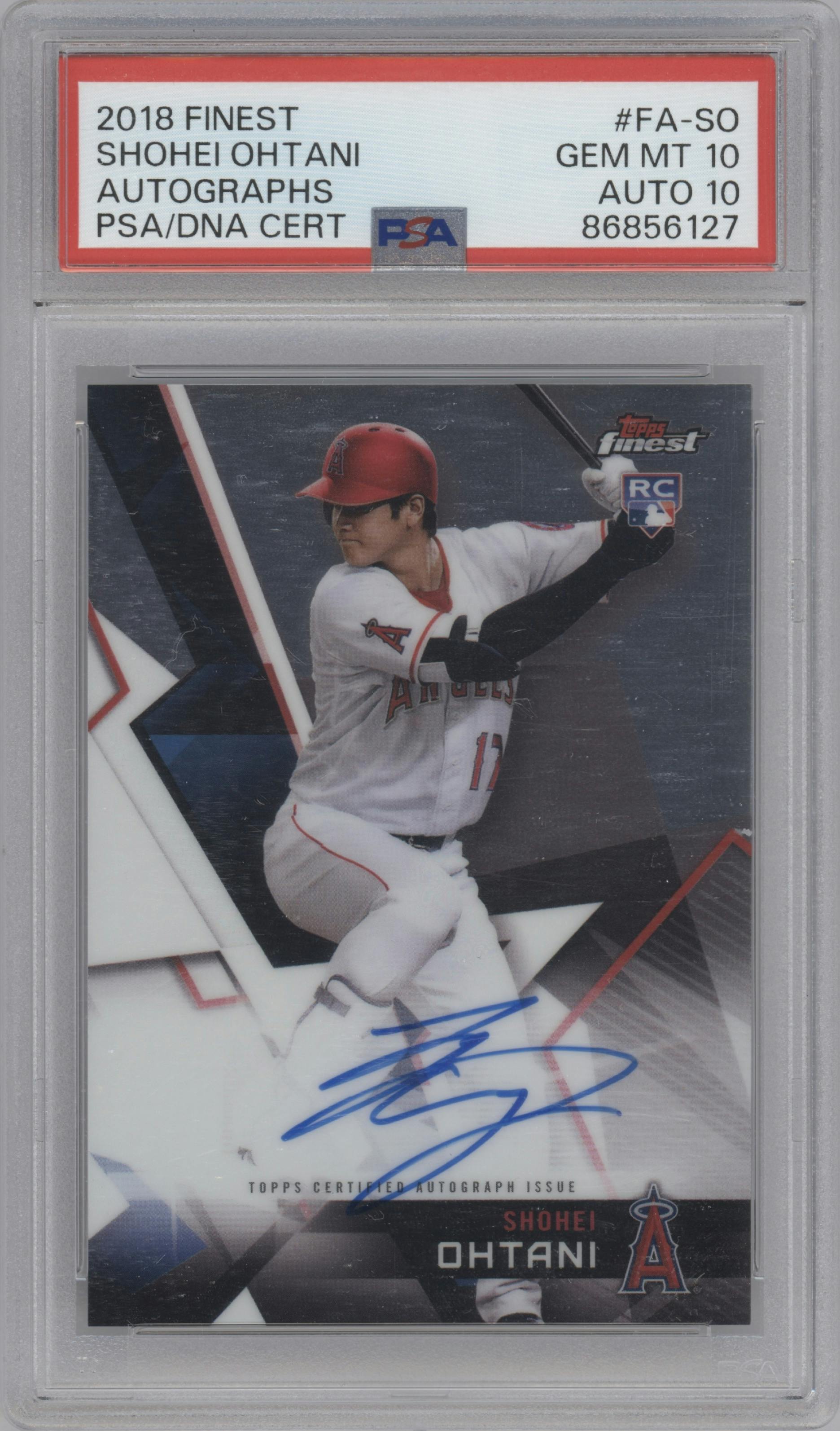 Shohei Ohtani from the 2018 Topps Finest set graded by PSA and given an overall grade of 10.