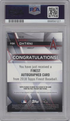 Shohei Ohtani from the 2018 Topps Finest set graded by PSA and given an overall grade of 10.