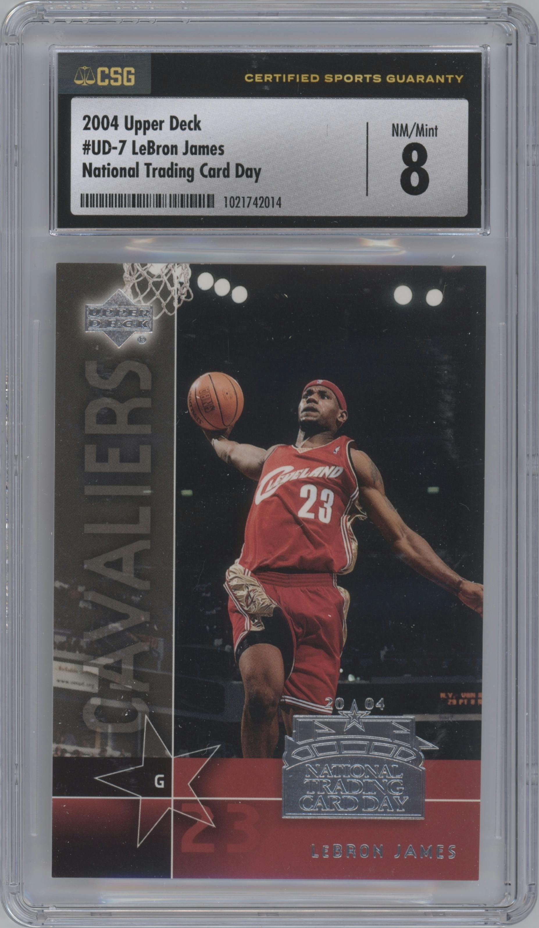 LeBron James from the 2004-05 Upper Deck National Trading Card Day set graded by CSG and given an overall grade of 8.