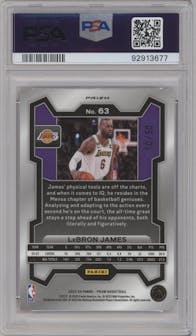 LeBron James from the 2023-24 Panini Prizm set featuring a Fast Break Pink parallel graded by PSA and given an overall grade of 9.